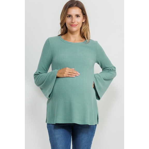 Bell Sleeve Round Neck Maternity Knit Top