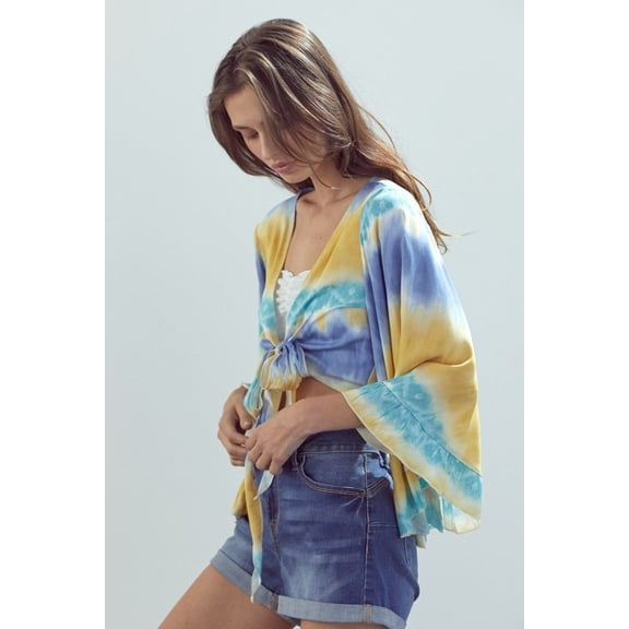 Bell-Sleeve Tie-Dye Crop Top with Flowy Sleeves