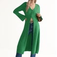 thumbnail image 1 of Bell Sleeve Women Solid V Neck Casual Long Button Down Knit Cardigan, 1 of 8