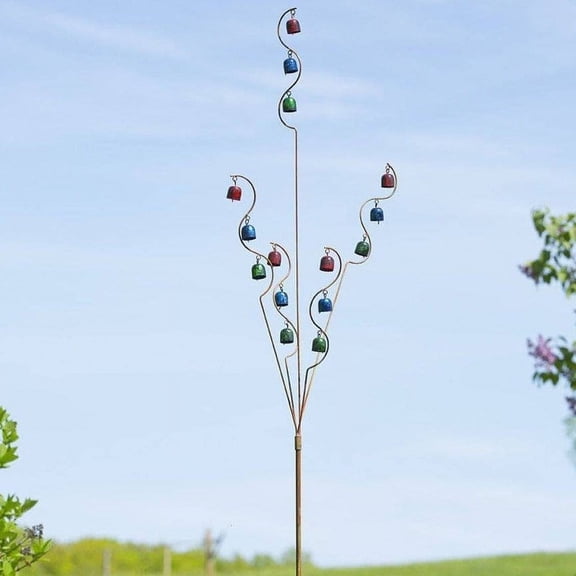 Happy Gardens Bell Spiral Garden Stake with 15 Hanging Bells, Handcrafted Multicolor Metal Outdoor Decor