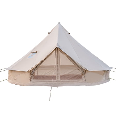 Bell Tent with Stove Jack, Spacious 16.4 ft Family Glamping Yurt, 6-8 Person, 4 Season, Easy Setup, Waterproof, Ventilated Outdoor Shelter (16.4ft,Beige)