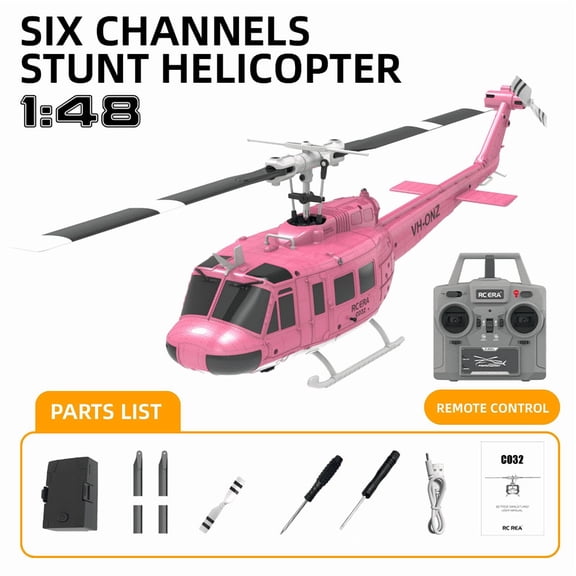 Bell UH-1  RC Helicopter 1/48 Scale - 6CH Brushless Motor, Auto Hover, 3D Stunt, 13min Flight, RTR with Remote