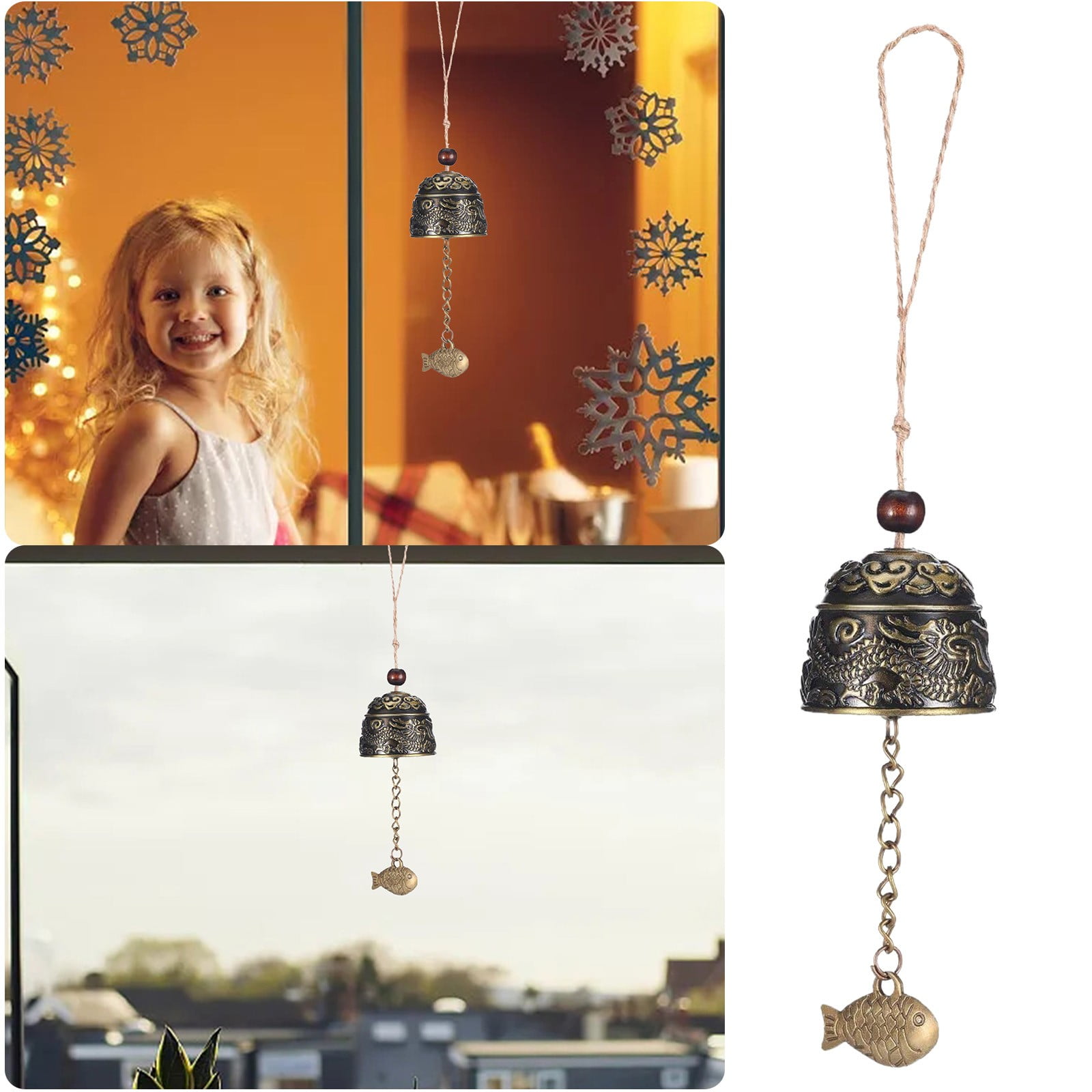 Bell Vintage Dragon Wind Chimes For Home Garden Good Luck Blessing（2PC