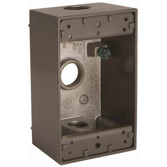 Hubbell Electrical Weatherproof Box 5320-2, 1-Gang, Die Cast Aluminum - 3 Outlets - Bronze