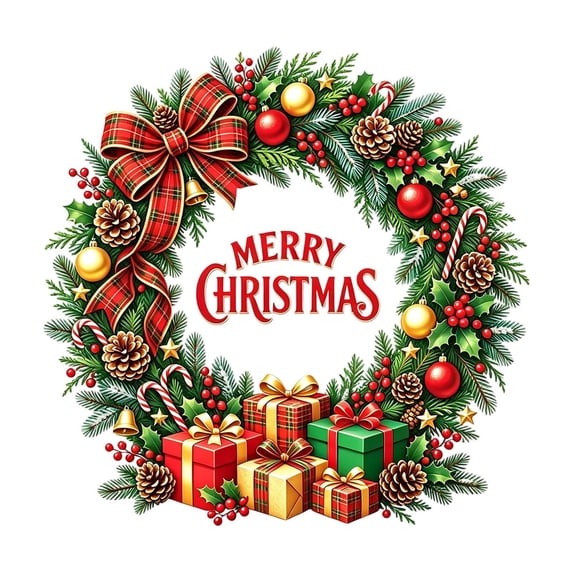 Bell Wreath Christmas Wreath Window Clings, Static PVC Holiday Decals for Glass Doors, Windows, Storefronts, Mirrors, and Seasonal Party Decor