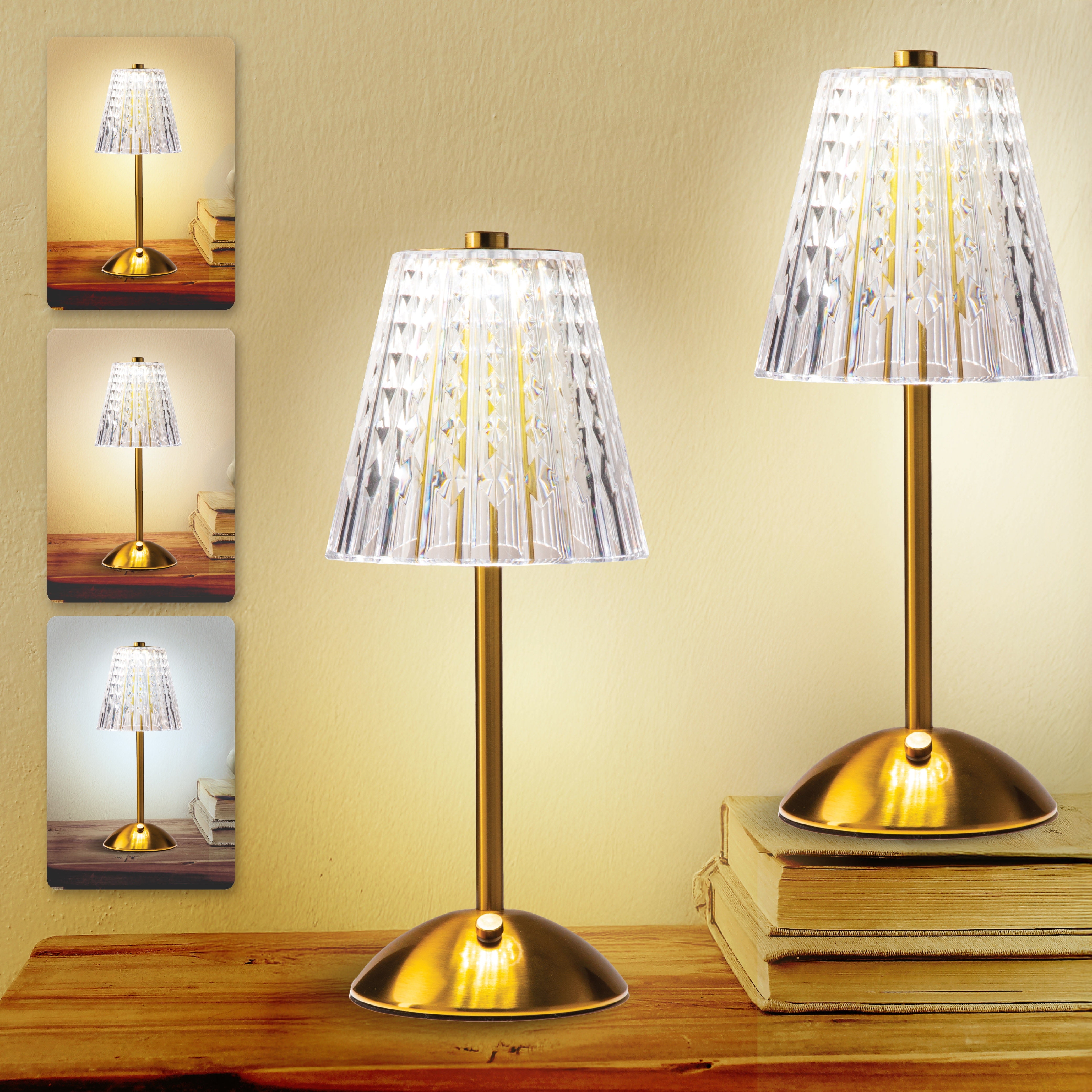 Bell and Howell Addison Table Lamp 2 Pack Small Cordless Touch LED Rechargeable Lamp Bedside Desk Nightstand Gold Base