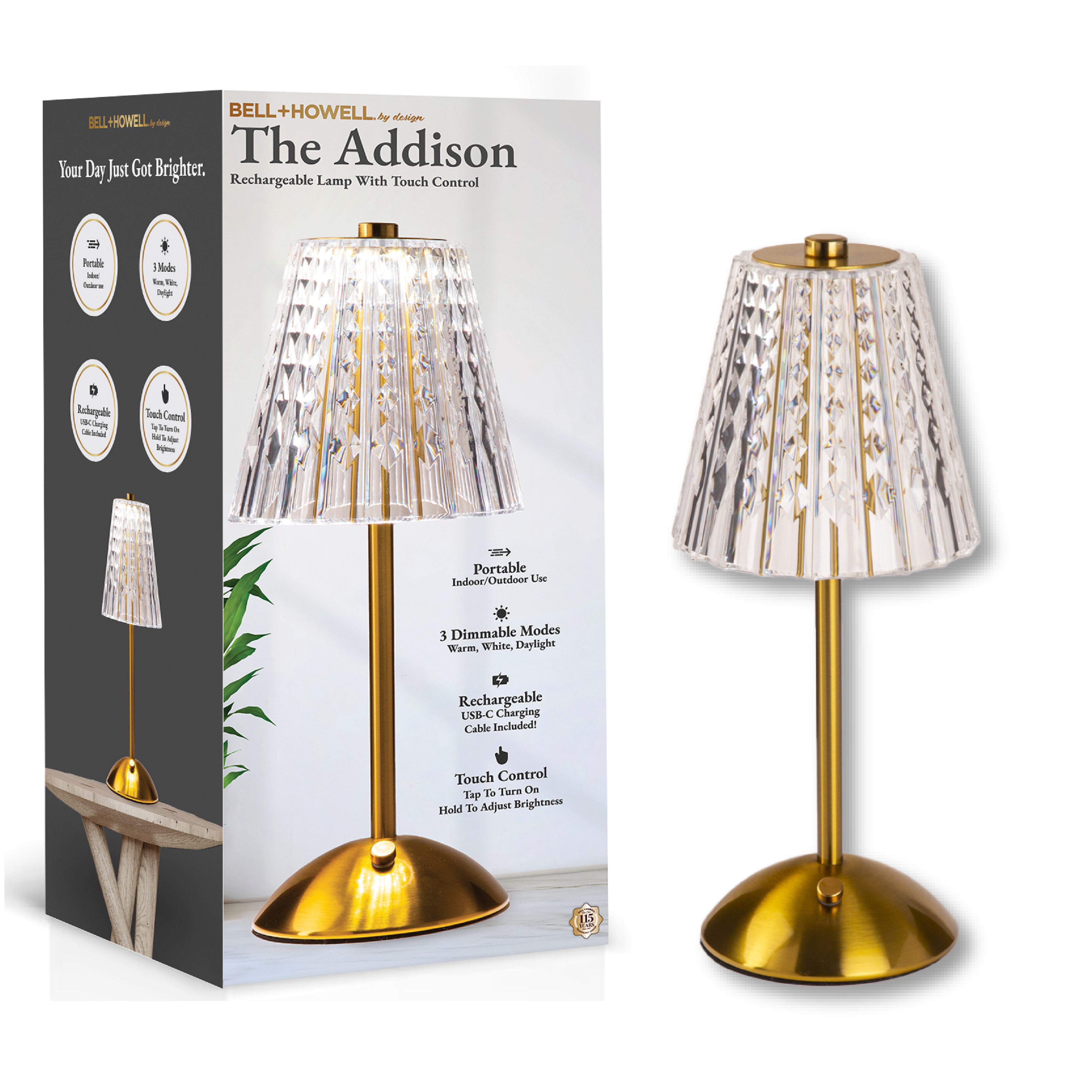 Addison Gold Cordless Touch LED Table Lamp with Crystal Shade