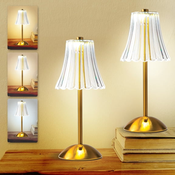 Bell and Howell Alma Table Lamp 2 Pack Small Cordless Touch LED Rechargeable Lamp Bedside Desk Nightstand Gold Base