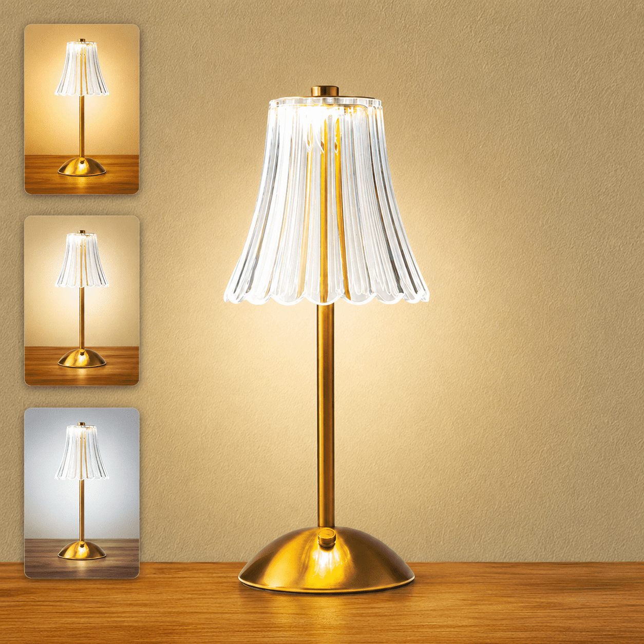 Bell and Howell Alma Table Lamp Small Cordless Touch LED Rechargeable Lamp for Bedside Desk Nightstand Gold Base