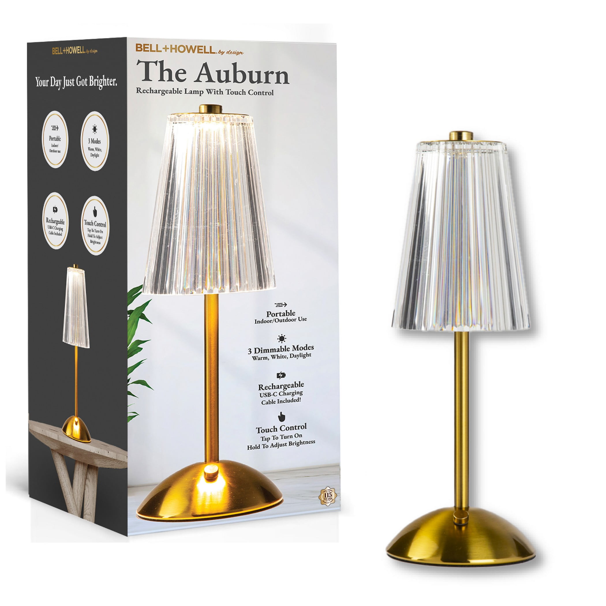 Gold Cordless Touch Control LED Table Lamp with Crystal Shade