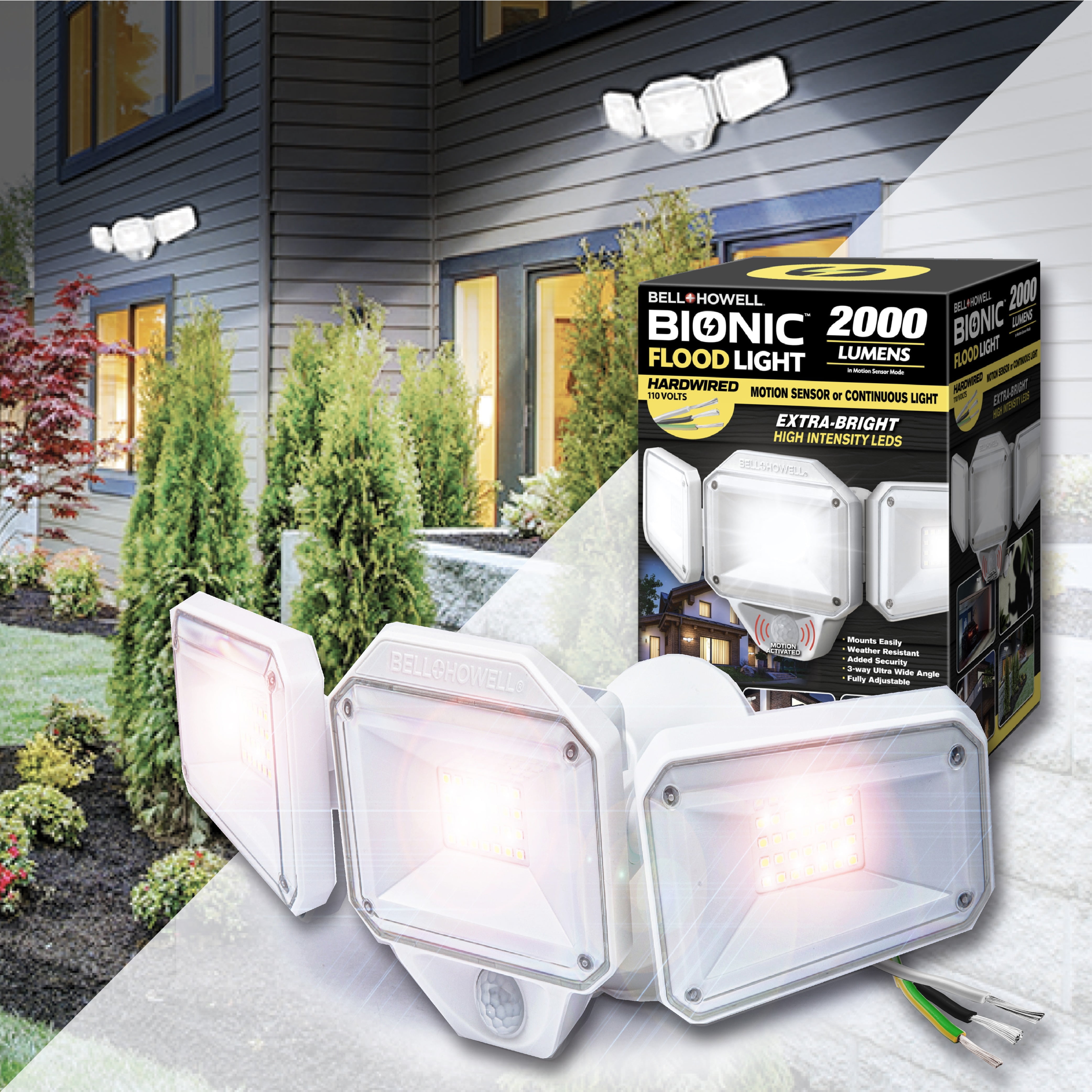 Bell and Howell Bionic Floodlight Hardwired Bright Floodlight with Motion Sensor 2pc