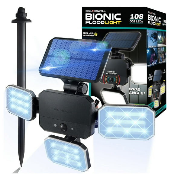 Restored Bell and Howell Bionic Floodlight Solar Powered LED Lights Motion Sensor 270° Angle Solar Light
