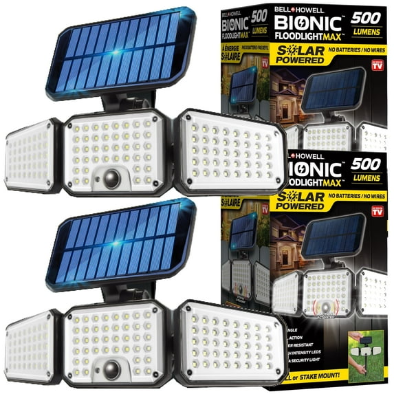 Bell + Howell Bionic Solar Powered Outdoor Lights, 2 Pack, 500 Lumens ...