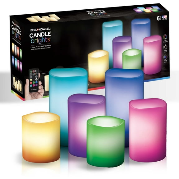 Bell and Howell Candle Brights, 6PK Multicolor Flameless Candles with Remote, Battery Operated Fake LED Candle Flickering mode, Real Wax Color Changing Electric Candles, Dimmable