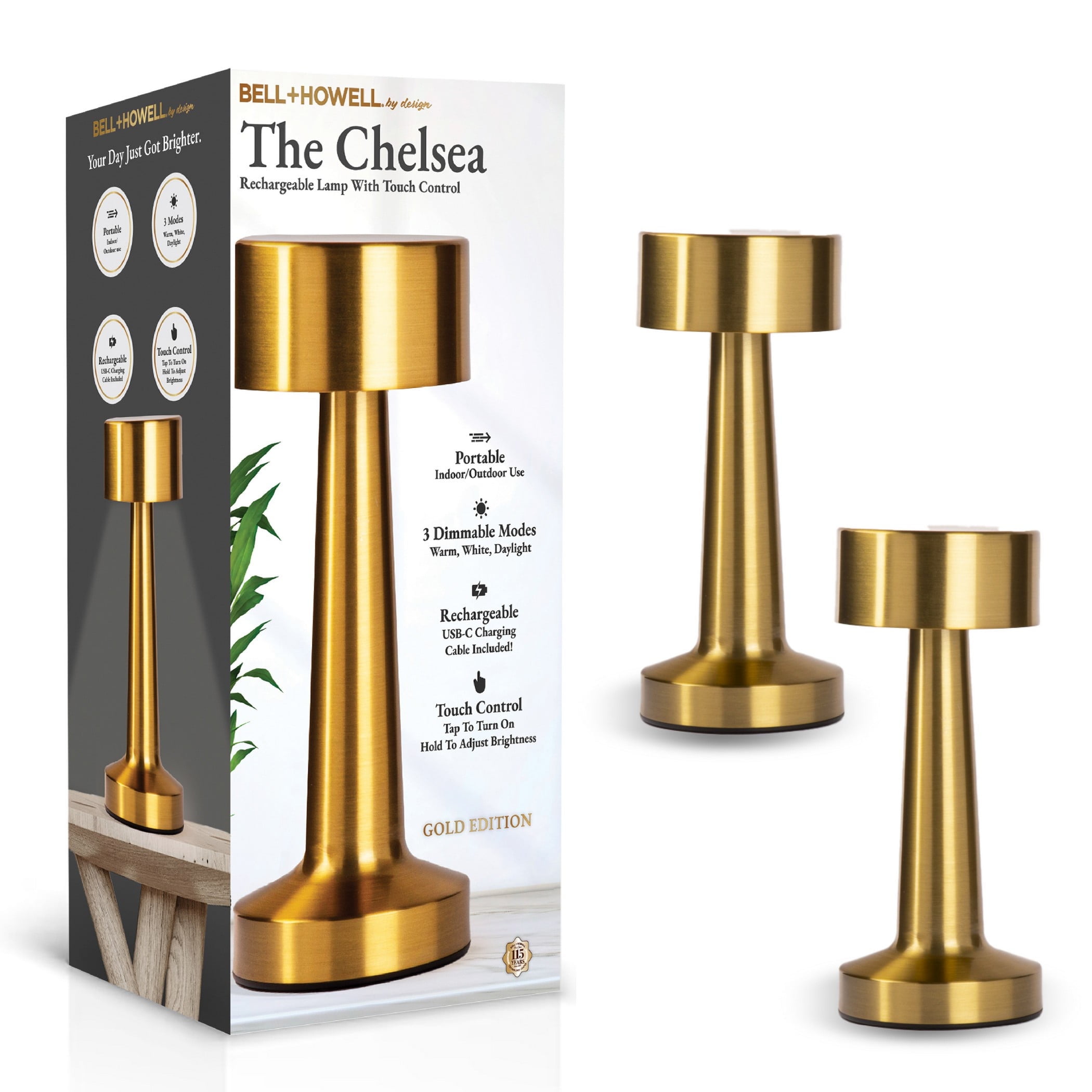 Gold Cordless Touch LED Table Lamps with Adjustable Brightness
