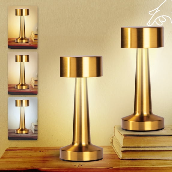 Bell + Howell 2 Pack Chelsea Small Table Lamp, Touch Lamps for Bedroom, LED Rechargeable Lamp, Cordless Lamp Great for Gifting, Small Lamps for Bedroom, Lamps for Living Room, Home Décor, Gold