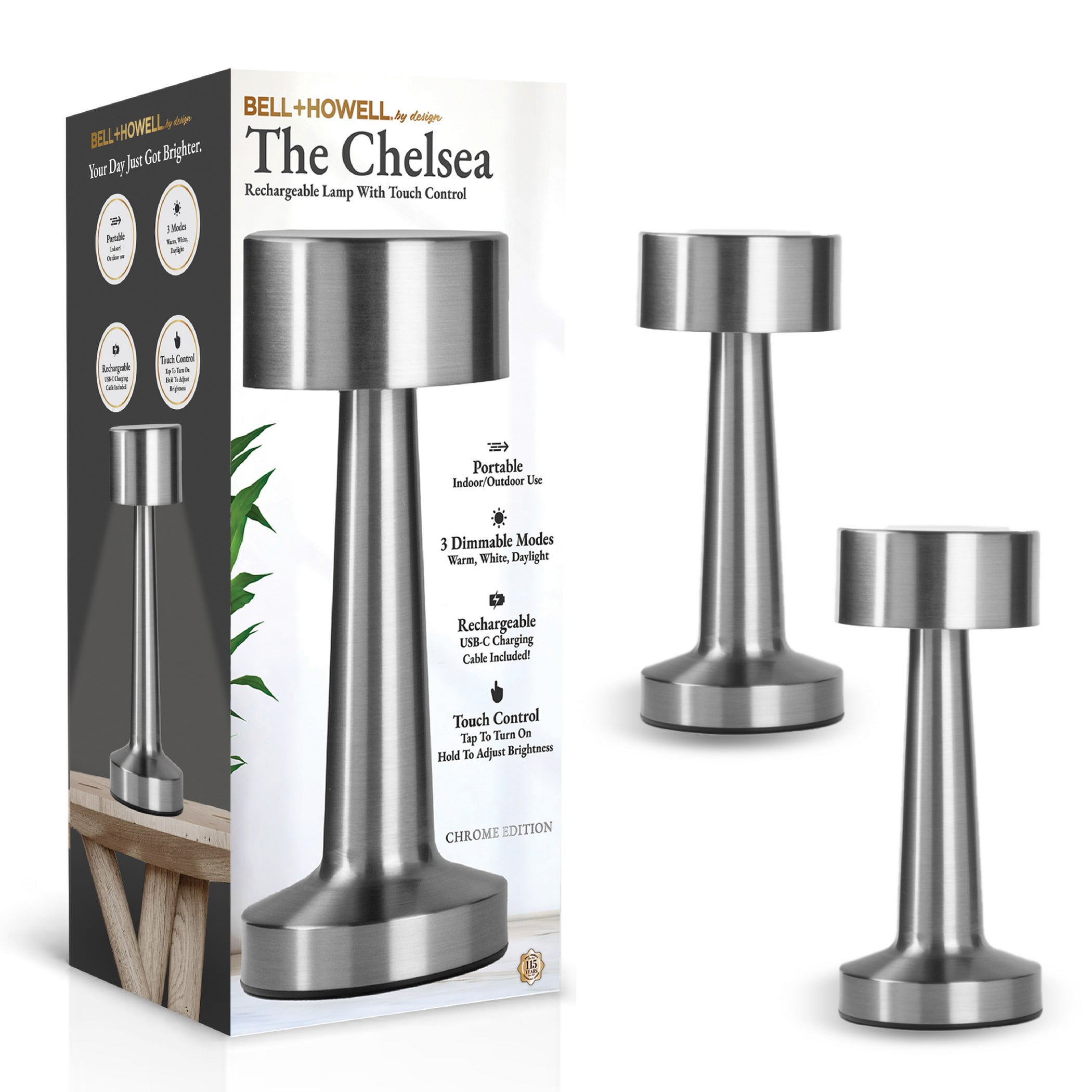 Bell and Howell Chelsea Table Lamp 2 Pack Small Cordless Touch LED ...