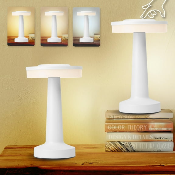 Bell and Howell Lexington Table Lamp 2 Pack Small Cordless Touch LED Rechargeable Lamp for Bedside Desk Nightstand White