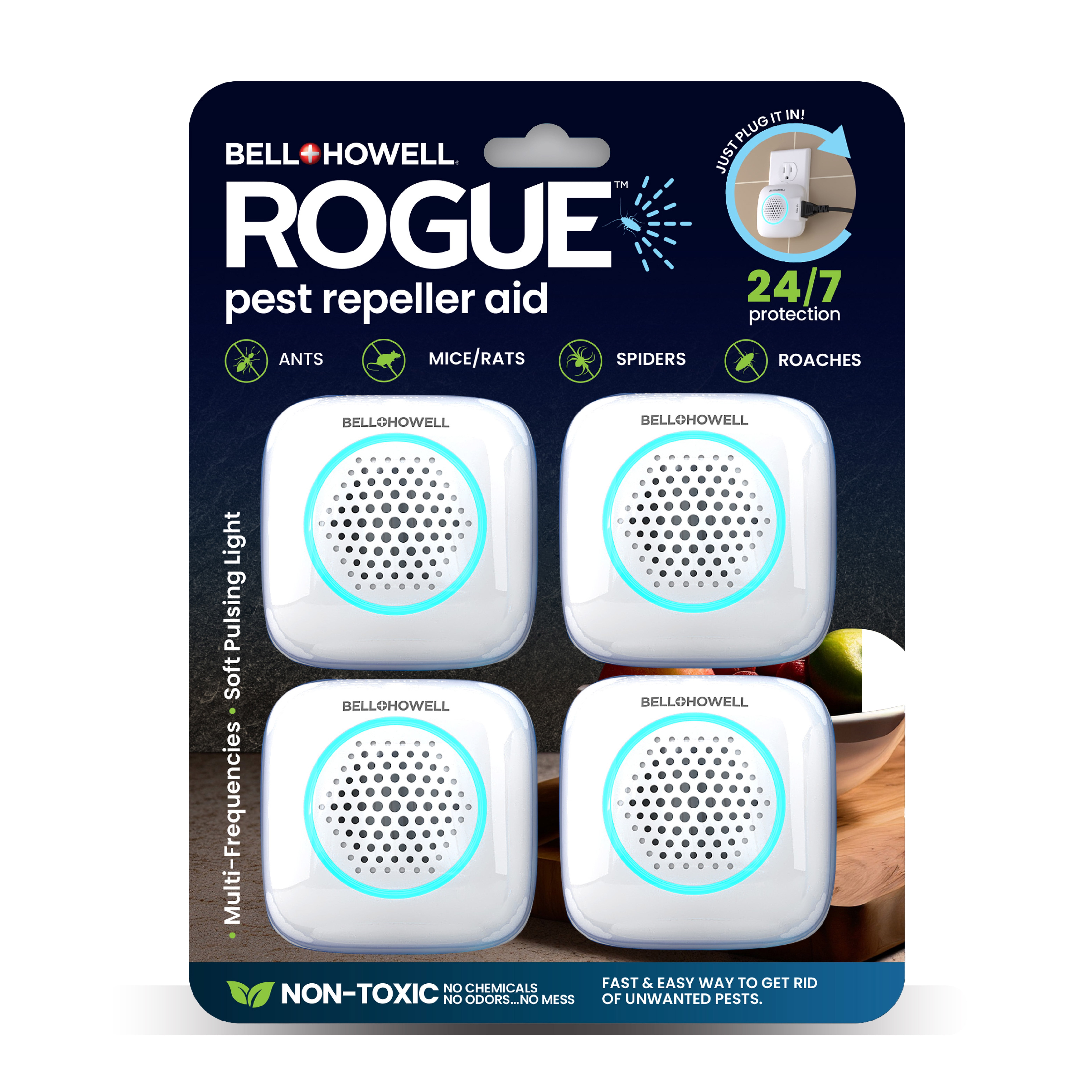 Bell and Howell Rogue Ultrasonic Pest Repeller Aid for Home 4 Pcs Mouse Rodent Insect Bug Repellent