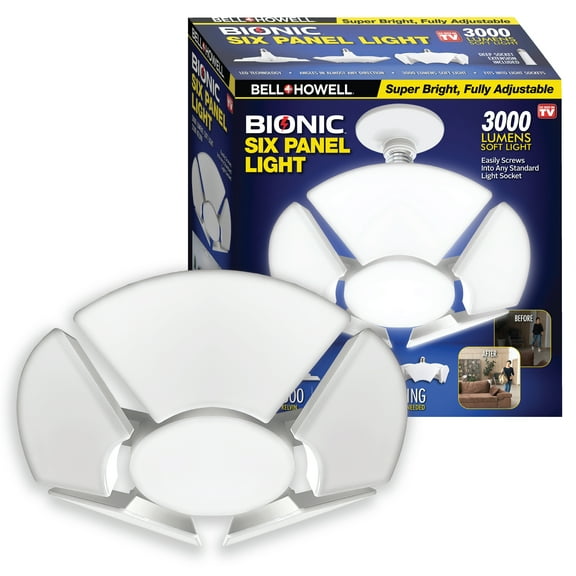 Bell and Howell Socket Burst Six Panel Ceiling Light 144 LED Bulbs 3000 Lumen for Garage Home