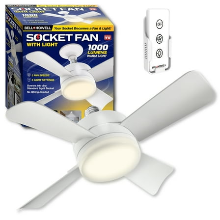 Bell + Howell Socket Breeze Fan 1000 Lumens 4 blades w Remote Control Socket Fan Light