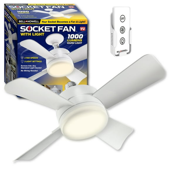 Bell + Howell Socket Breeze Fan 1000 Lumens 4 blades w Remote Control Socket Fan Light