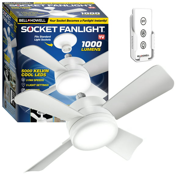Bell and Howell Socket Fan Ceiling Fan Light 15" 4 Blades Fan 1000 Lumens Light for All Locations