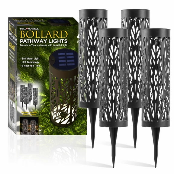 Bell and Howell Solar Bollard Pathway Lights 4pcs