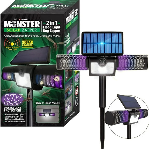 Bell and Howell Solar Bug Zapper 2in1 Solar Flood Light Solar Zapper Electric Mosquito Zappers