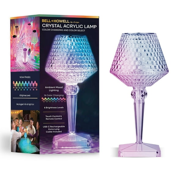Bell and Howell Table Lamp Small Cordless Touch LED Rechargeable Acrylic Crystal Lamp Bedside Multi-Color Mood Lighting