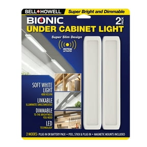 Bell + Howell Under Cabinet Lights 2 Pack Rechargeable LED Light 400 Lumens Motion Sensor Light, Plug in or Battery Pack