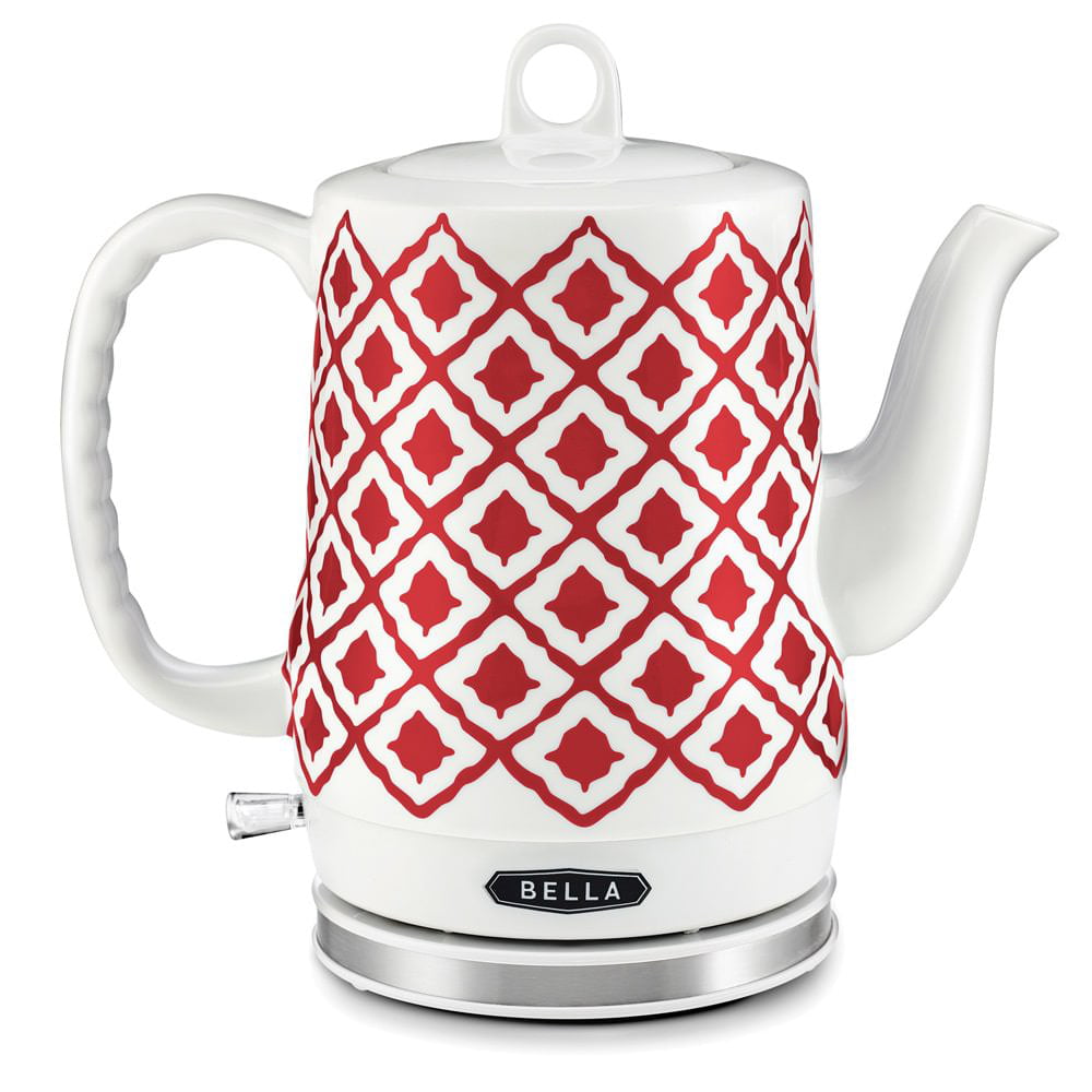 Bella 1.2L Electric Ceramic Tea Kettle with Detachable Base, Red Chevron 