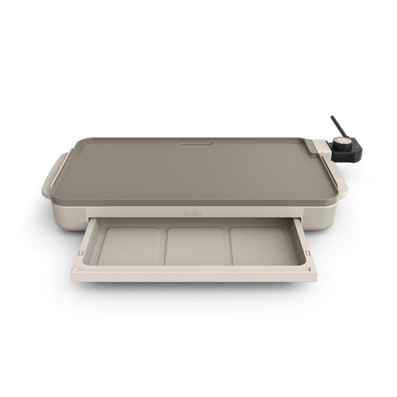 Bella 10" x 18" Nonstick Ceramic Griddle with Warming Tray, Oatmilk