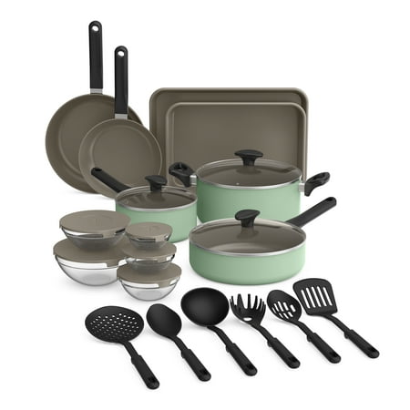 Bella 21 Piece Ceramic Non-Stick Cookware and Utensil Set, Seaglass