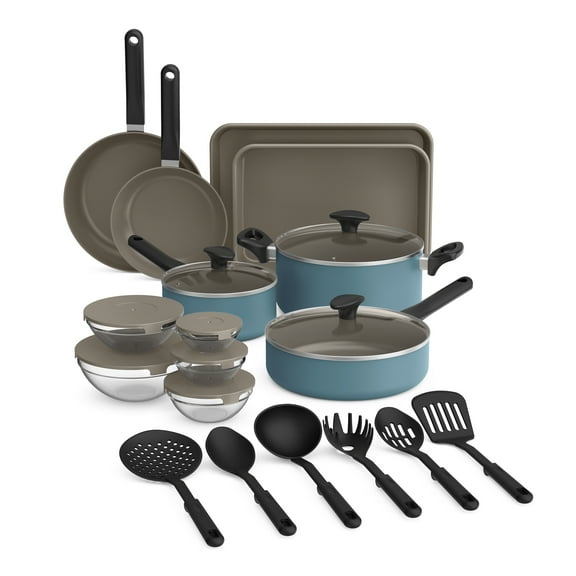 Bella 21 Piece Ceramic Non-Stick Cookware and Utensil Set, Surf
