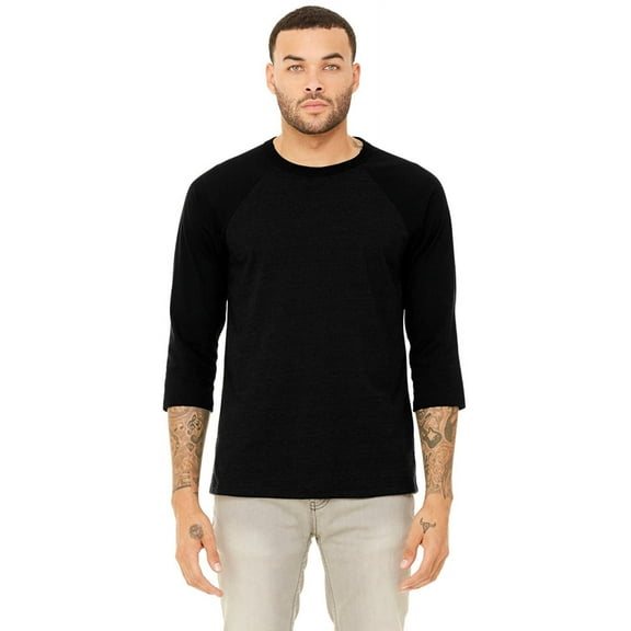 Bella 3200 Canvas Unisex 3/4-Sleeve Baseball T-Shirt, Black/White, Small