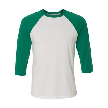 Bella 3200 Unisex 3 By 4 Sleeve Baseball Tee - White & Kelly&#44; Small
