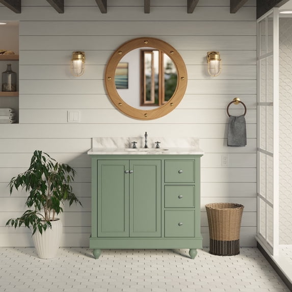 Bella 36" Bathroom Vanity with Sage Green Cabinet and Carrara Marble Top