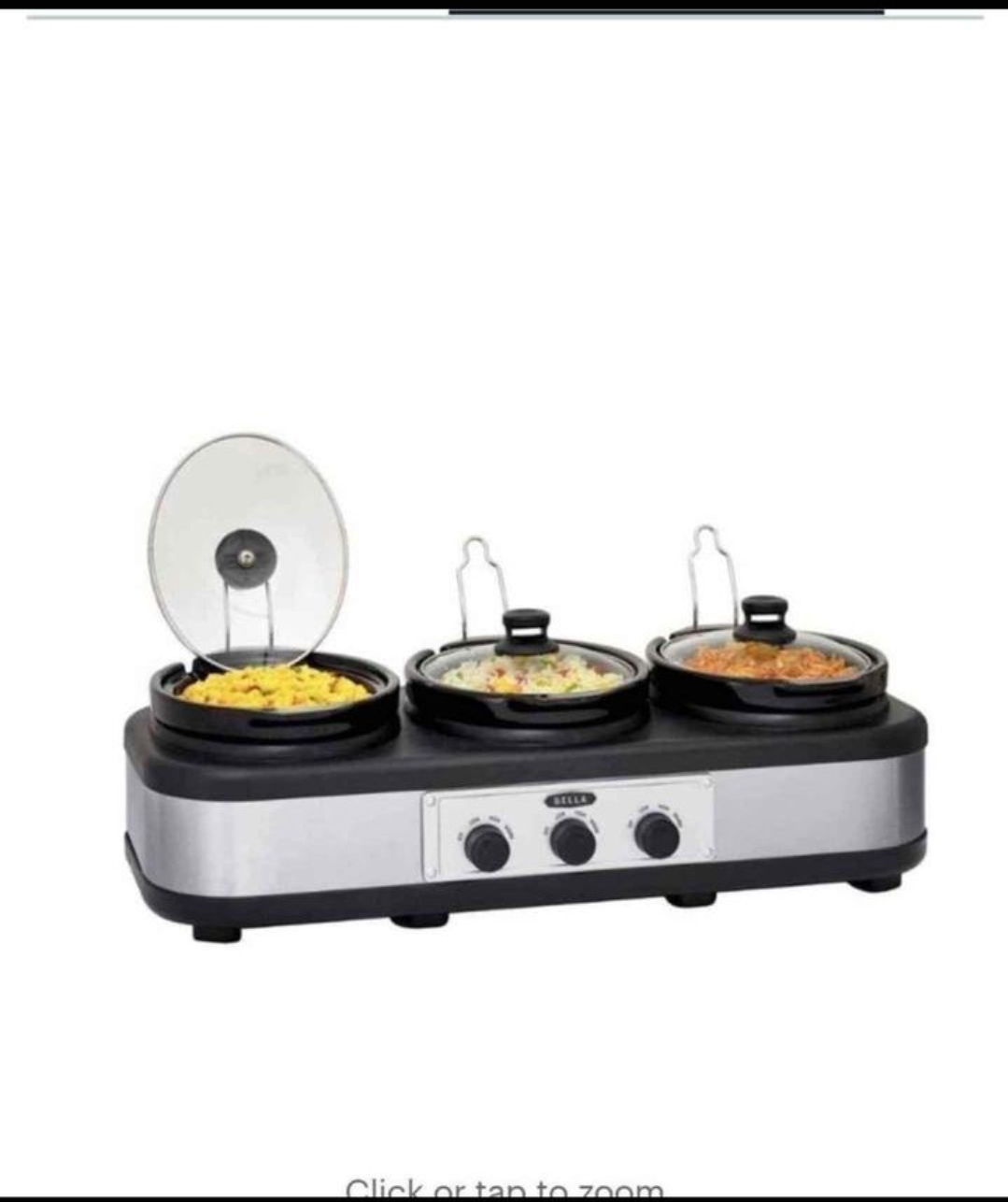Bella 3x2.5 quart Triple Slow Cooker Stainless Steel/Black Boxes not in perfect condition - image 1 of 5