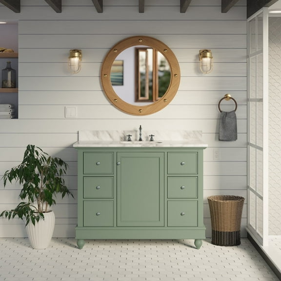 Bella 42" Bathroom Vanity with Sage Green Cabinet and Carrara Marble Top