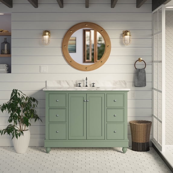 Bella 48" Bathroom Vanity with Sage Green Cabinet and Carrara Marble Top