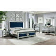 thumbnail image 1 of Bella 5 Piece Glam Queen Upholstered Mirrored Bedroom Set In Blue Velvet, 1 of 3