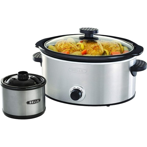 Bella - 5-qt. Slow Cooker with Dipper - Stainless Steel