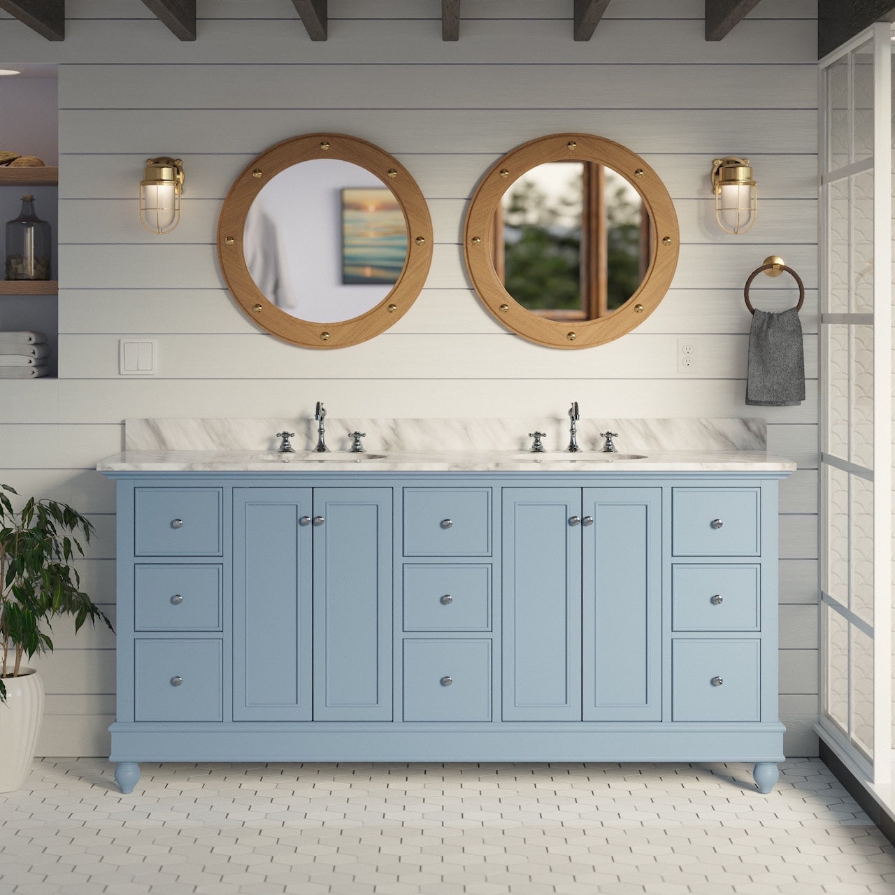 Bella 72" Powder Blue Double Vanity with Carrara Marble Top