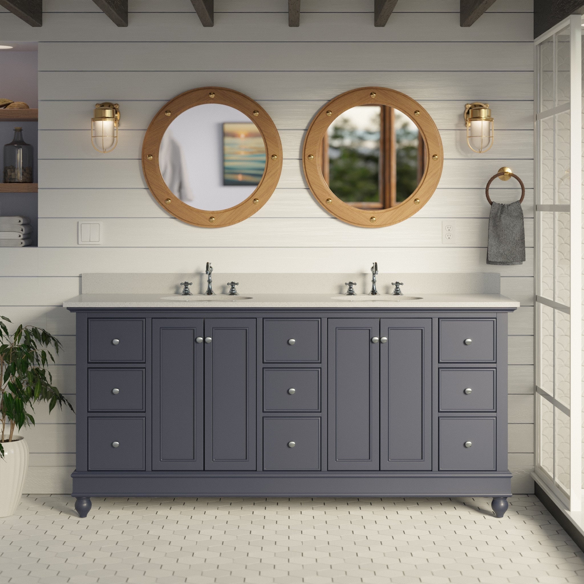 Marine Gray Double Bathroom Vanity with Carrara Marble Top