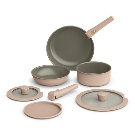 Bella - Fits-anywhere Kitchenware: 8-Piece Ceramic Nonstick Cookware Set with Removable Handles - Blossom
