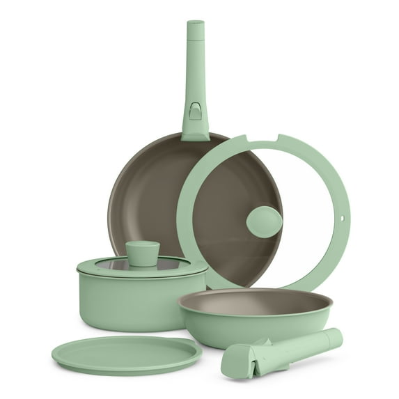Bella 8 Piece Piece Ceramic Nonstick Cookware Set with Removable Handles, Seaglass