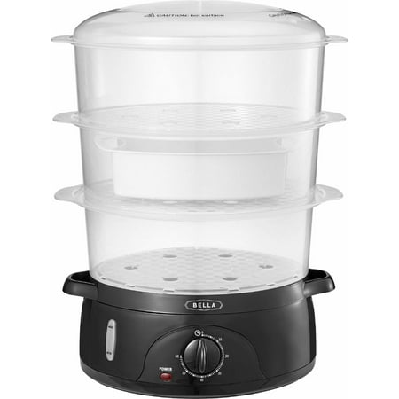 Bella - 9.5-Qt. 3-Tier Food Steamer - Black/Clear