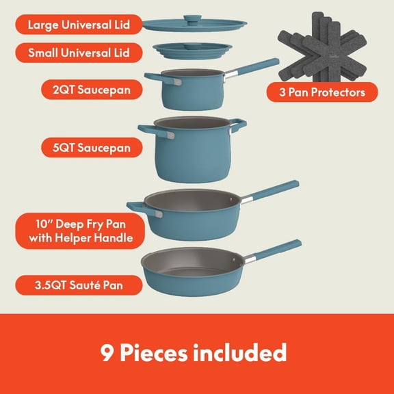 Bella 9 Piece Ceramic Nonstick Cookware Set