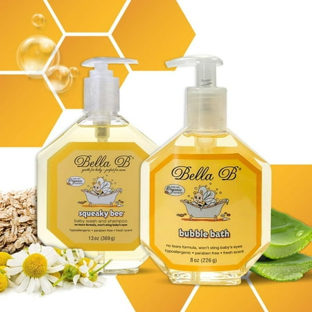 Bella B Bundle: Squeaky Bee Baby Wash & Shampoo 13 oz and Bubble Bath 8 oz